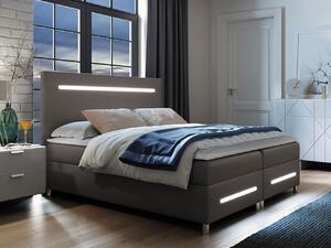 Boxspringová manželská posteľ 180x200 MARIELA - šedá ekokoža + topper a LED osvetlenie ZDARMA