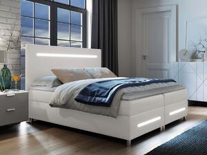 Boxspringová manželská posteľ 180x200 MARIELA - biela ekokoža + topper a LED osvetlenie ZDARMA