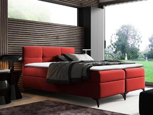 Americká manželská posteľ 140x200 MERCHE - červená ekokoža + topper ZDARMA