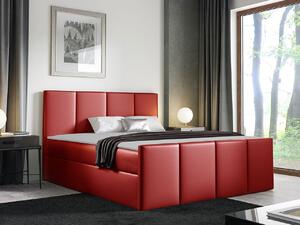 Hotelová manželská posteľ 160x200 MORALA - červená ekokoža + topper ZDARMA