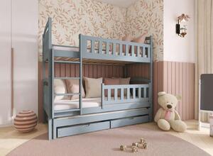 Detská poschodová posteľ z masívu borovice BOHDANA s prístelkou a šuplíkmi - 200x90 cm - ŠEDÁ
