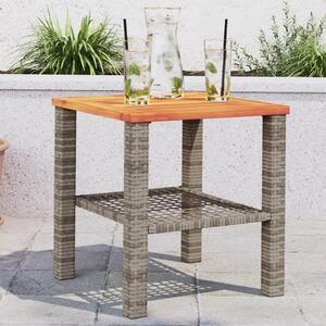Záhradný stôl sivý 40x40x42 cm polyratan akáciové drevo