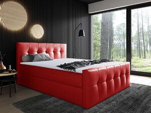 Hotelová manželská posteľ 200x200 ORLIN - červená ekokoža + topper ZDARMA