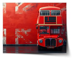 Sablio Plagát Červený poschodový autobus Vlajka - 60x40 cm