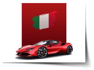 Sablio Plagát Ferrari Talianska vlajka na červenom bloku - 60x40 cm