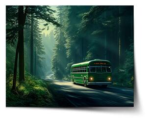 Sablio Plagát Zelený autobus v lese - 60x40 cm
