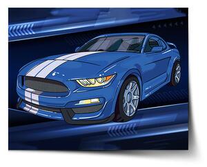 Sablio Plagát Mustang Modré pozadie s pruhmi - 60x40 cm