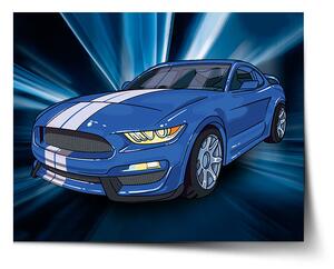 Sablio Plagát Mustang Modré pozadie - 60x40 cm