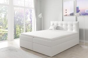 Boxspringová manželská posteľ 140x200 TOMASA 1 - biela ekokoža + topper ZDARMA