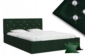 Luxusná manželská posteľ CRYSTAL tmavo zelená 160x200 s dreveným roštom