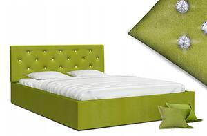 Luxusná manželská posteľ CRYSTAL zelená 160x200 s dreveným roštom