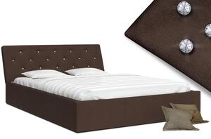 Luxusná manželská posteľ CRYSTAL hnedá 180x200 s dreveným roštom