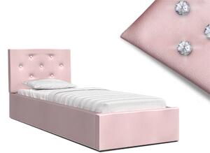 Luxusná manželská posteľ CRYSTAL ružová 90x200 s kovovým roštom