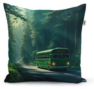 Sablio Vankúš Zelený autobus v lese - 40x40 cm