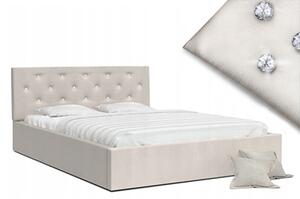Luxusná manželská posteľ CRYSTAL krémová 140x200 s dreveným roštom