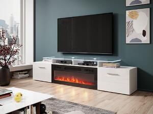 TV stolík s elektrickým krbom OKEMIA - biely / lesklý biely