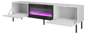 TV stolík s elektrickým krbom TOKA - lesklý biely / čierny