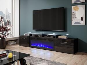 TV stolík s elektrickým krbom OKEMIA - čierny / lesklý čierny