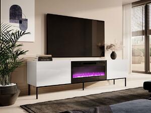 TV stolík s elektrickým krbom TOKA - lesklý biely / čierny