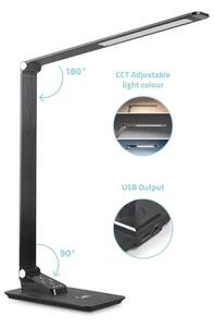 LED Stmievateľná stolná lampa s USB LED/7W/230V 3000K/4000K/5500K čierna