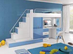 Detská posteľ s písacím stolom RENI 5 - 80x200, biela / modrá
