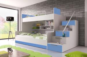 Detská poschodová posteľ RENI 2 - 90x200, biela / modrá