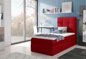Čalúnená jednolôžková posteľ REBECCA - 90x200, červená + topper ZDARMA
