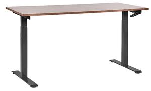 Výškovo nastaviteľný písací stôl tmavé drevo čierny oceľový rám 160 x 72 cm manuálne nastavenie výšky moderná kancelária