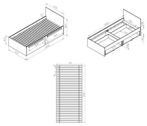 Jednolôžková posteľ INNES 90x200 - buk fjord / biela / šedá platina
