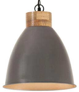 Industriálna závesná lampa sivá železo a masívne drevo 35 cm E27