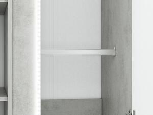 Šatníková skriňa FIDES - šírka 92 cm, biela / strieborný betón