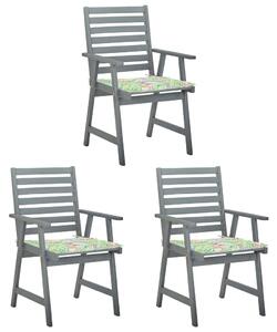Záhradné jedálenské stoličky s vankúšmi 3 ks akáciový masív