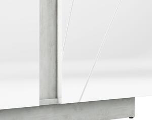 Vitrína s presklenou časťou FIDES - pravá, lesklá biela / strieborný betón