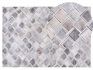 Koberec sivý kožený 140 x 200 cm geometrický patchworkový vzor obdĺžnikový moderný z hovädzej kože