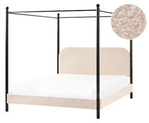 Posteľ s baldachýnom čierny kovový rám béžové buklé čalúnenie 160 x 200 cm retro minimalistický štýl