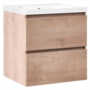 Závesná kúpeľňová skrinka na stenu svetlohnedá MDF 60 x 49 cm s 2 zásuvkami a umývadlom