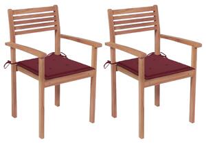 Záhradné stoličky 2 ks, vínovočervené podložky, tíkový masív