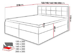 Boxpringová manželská posteľ 140x200 CLARA - tmavá šedá + topper ZDARMA