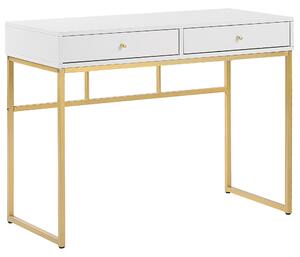 Písací stôl biela zlatá MDF kov 100 x 79 cm matný povrch 2 zásuvky moderný industriálny glamour štýl kancelária