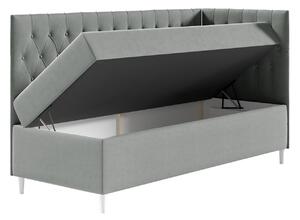 Boxspringová jednolôžková posteľ 100x200 PORFIRO 3 - biela ekokoža / modrá 1, pravé prevedenie + topper ZDARMA