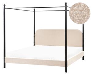 Posteľ s baldachýnom čierny kovový rám béžové buklé čalúnenie 180 x 200 cm retro minimalistický štýl