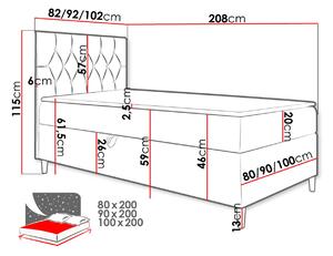 Boxspringová jednolôžková posteľ 90x200 PORFIRO 1 - biela ekokoža / červená, pravé prevedenie + topper ZDARMA
