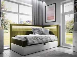 Kontinentálna jednolôžková posteľ 90x200 RAMIRA 3 - biela ekokoža / khaki, pravé prevedenie + topper ZDARMA