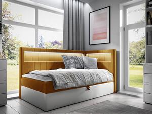 Kontinentálna jednolôžková posteľ 80x200 RAMIRA 3 - biela ekokoža / žltá, pravé prevedenie + topper ZDARMA
