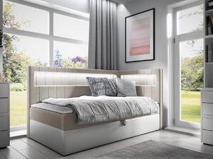 Kontinentálna jednolôžková posteľ 90x200 RAMIRA 3 - biela ekokoža / béžová, pravé prevedenie + topper ZDARMA