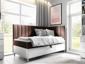 Boxspringová jednolôžková posteľ 80x200 ROCIO 3 - biela ekokoža / hnedá 1, pravé prevedenie + topper ZDARMA