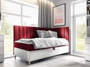 Boxspringová jednolôžková posteľ 80x200 ROCIO 3 - biela ekokoža / červená, pravé prevedenie + topper ZDARMA