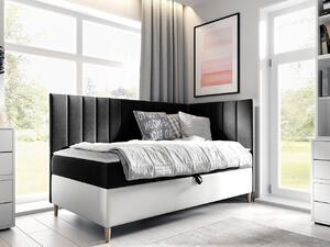 Boxspringová jednolôžková posteľ 80x200 ROCIO 3 - biela ekokoža / čierna, pravé prevedenie + topper ZDARMA