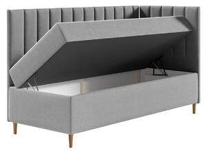 Boxspringová jednolôžková posteľ 90x200 ROCIO 3 - biela ekokoža / béžová, pravé prevedenie + topper ZDARMA