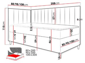 Boxspringová jednolôžková posteľ 80x200 ROCIO 3 - biela ekokoža / hnedá 1, pravé prevedenie + topper ZDARMA